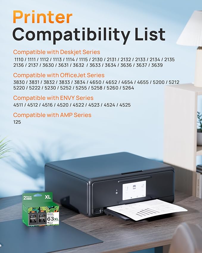 E-Z Ink 63XL Black Ink Cartridge Remanufactured 63XL 63 Ink Replacement for HP Ink 63 HP63 HP63XL to Use with HP OfficeJet 3830 4650 4655 5255 5258 5200 Envy 4520 4512 DeskJJet 1112 2130 (2 Black)