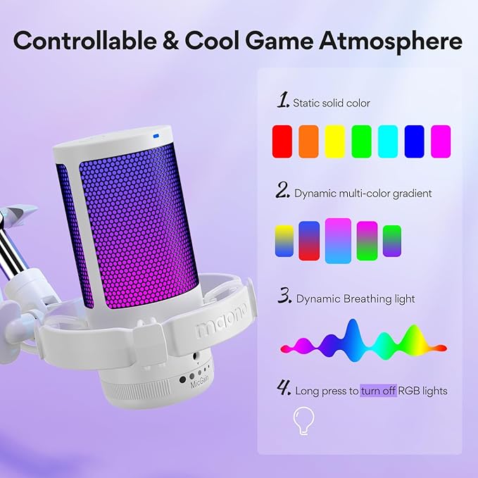 MAONO USB Gaming Microphone with Noise Cancellation, Computer PC Mic with Boom Arm, RGB Light, Mute, Gain, Monitoring Streaming Mic for Podcast, YouTube, Twitch, Discord, PS5/4, GamerWave DGM20S