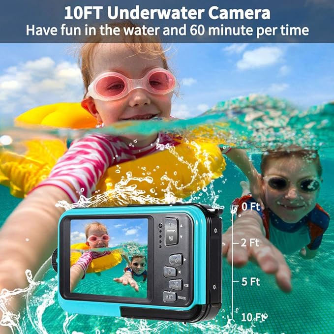 4K Underwater Camera with 32GB Card 1250mAh Battery 56MP Autofocus 11FT Waterproof Camera Dual-Screen Selfie 16X Waterproof Floatable Digital Camera Underwater Camera for Snorkeling