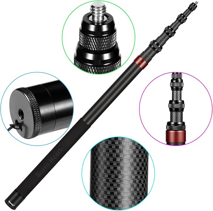 45cm Extended to 118"/3.0m Super Long Carbon Fiber Invisible Selfie Stick for Insta360 x5 x4 Insta 360 x5 x4 x3 one x x2 for Gopro Go pro max Cameras (Red)