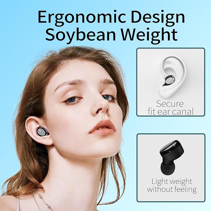 Wireless Earbuds in-Ear Headphones Bluetooth 5.3 with Built-in Mics Deep Bass Clear Call Ultralight Headsets Up to 60H Play Time for Studying Workout Gaming