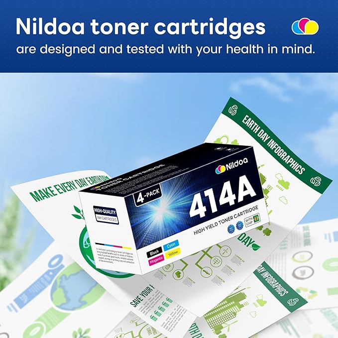 414A Toner Cartridges 4 Pack with Chip Replacement for HP 414A Black Cyan Yellow Magenta Color Enterprise M455dn MFP M480f; Color Pro M454dn M454dw MFP M479fdn M479fdw Printer