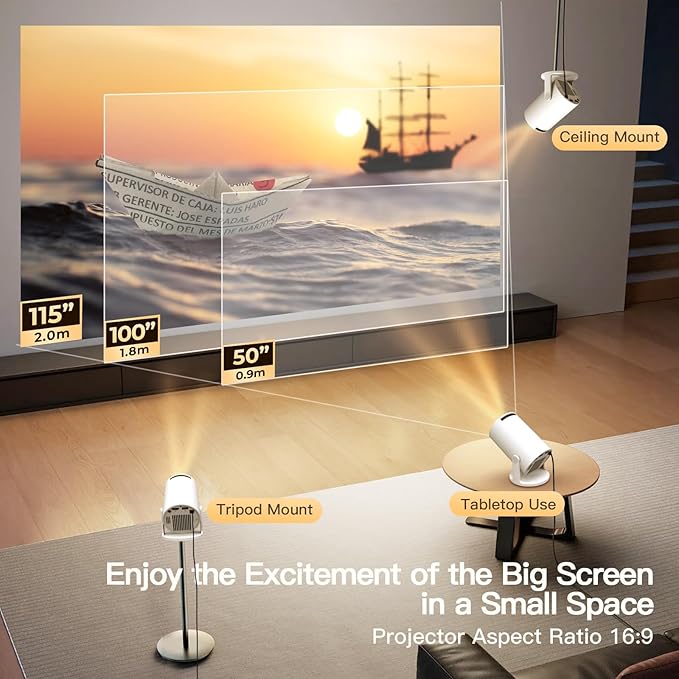 Built-in Apps & 2025 Upgraded Smart Projector with Wi-Fi 6 & Bluetooth 5.4, 1080P 4K Support Full HD, Auto Keystone 360° Portable Home Cinema Mini Projector for iOS/Android OptiBarrel 500