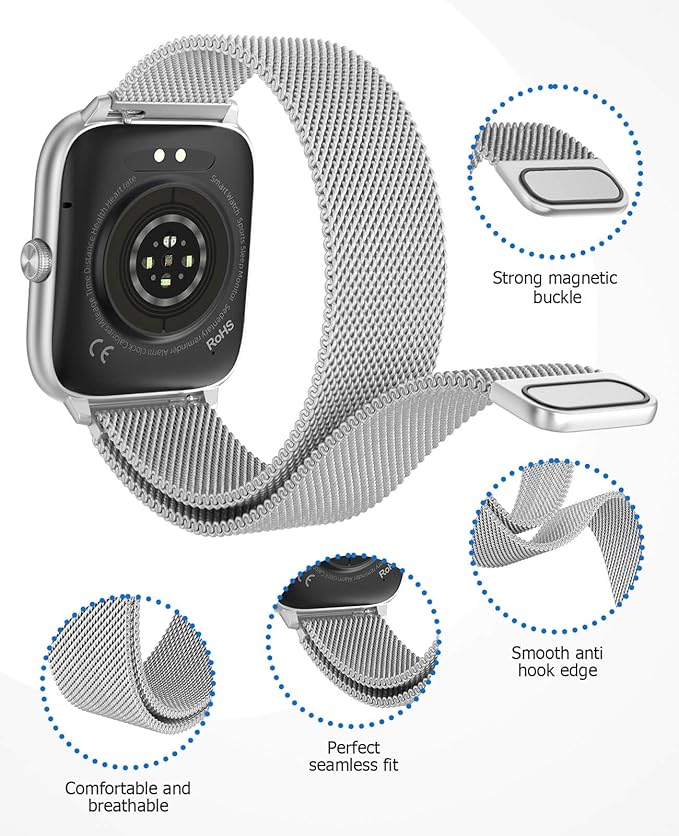 2.06" AMOLED Smart Watches with Blood Pressure, 118 Sports Modes, Fitness Activity Tracker for Men Women, Heart Rate Sleep SpO2 and Stress Monitor, IP68 Waterproof, Compatible with Android and iPhone