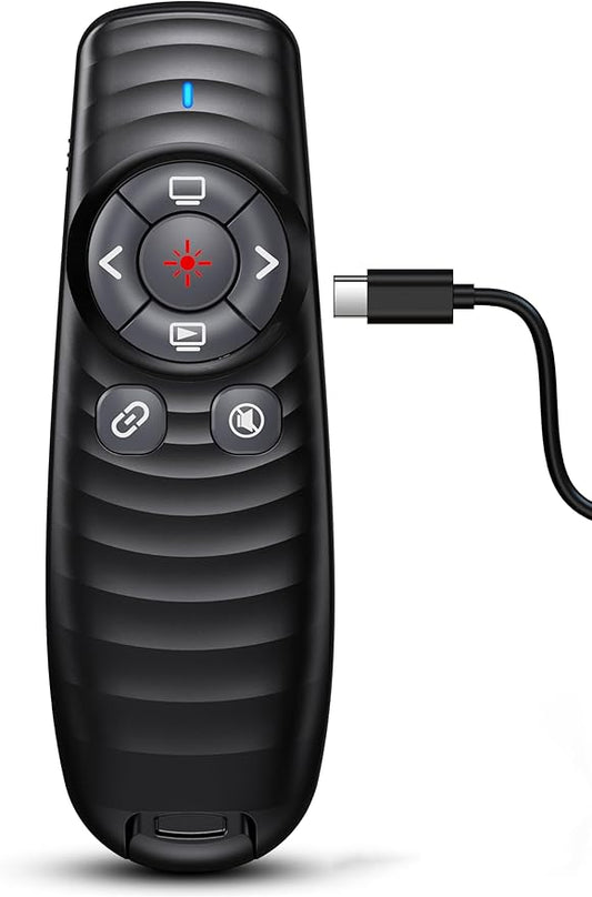 USB Type C Rechargeable Wireless Presenter Remote for Powerpont Presentations with Volume Control -Presentation Clicker Slide Advancer for Mac Computer Laptop