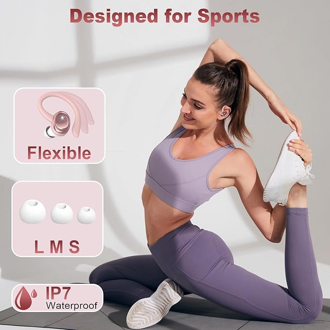 Wireless Earbuds Sport, Bluetooth 5.4 Headphones with Earhook, 2025 Hi-Fi Stereo Over Ear Buds, 50H Earphones with 4 ENC Noise Canceling Mics, IP7 Waterproof Headset for Running Workout (Android/iOS)