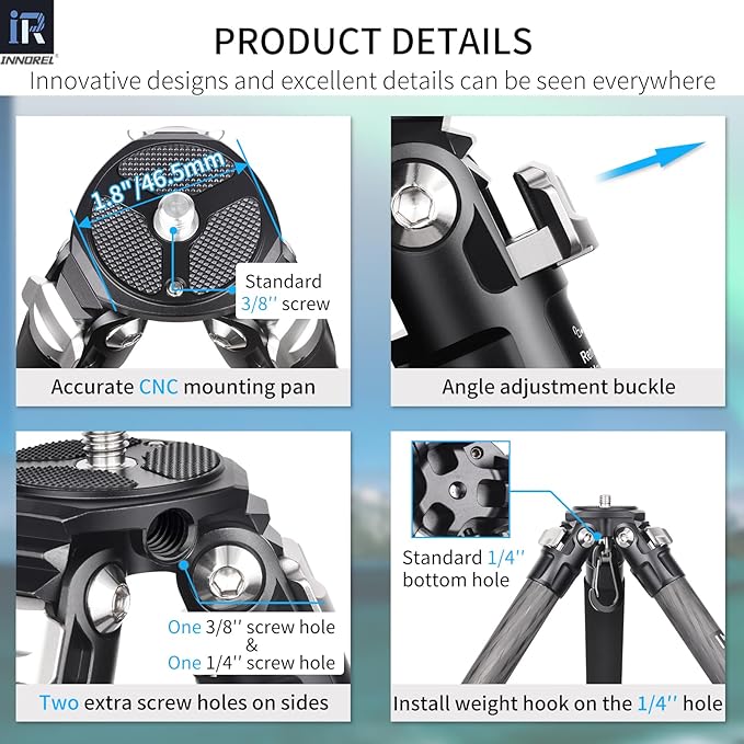 Carbon Fiber Tripod Monopod INNOREL KT254C Professional Portable Compact Travel Tripod for DSLR Camera Stand Support 1.01in/25.6mm Tube Load 33lb/15kg with D36 Low Gravity Center Panoramic Ballhead