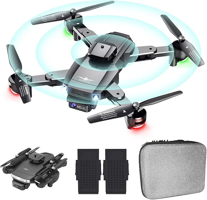 Drone with 2K Camera for Adults, Infrared Obstacle Avoidance, Optical Flow Hover, Dual Camera Switchable, Live Video Foldable FPV 2.4G Foldable Quadcopter with 2 Batteries