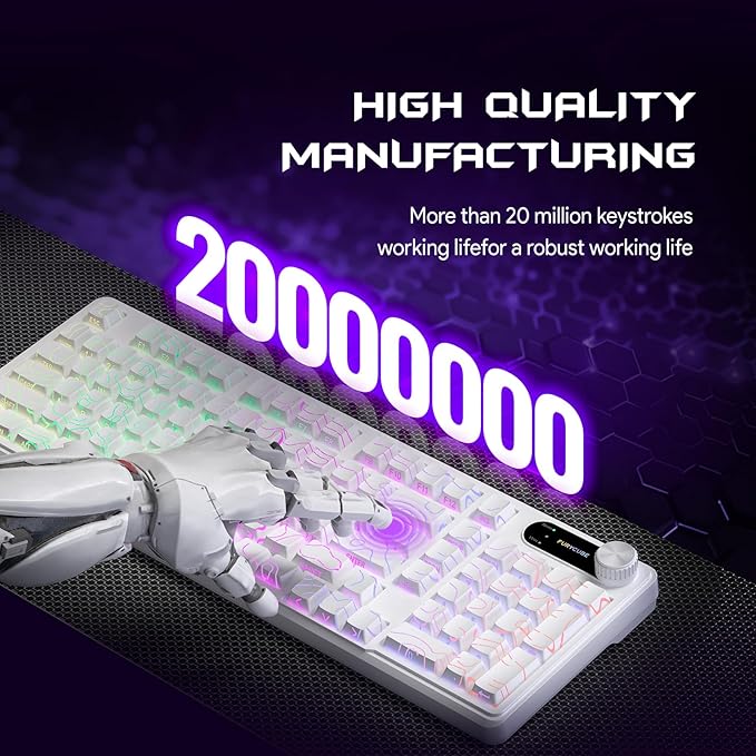 IP98 Gaming Keyboard - Wired Keyboard with RGB Backlighting, IPX8 Water Resistance, and Side Printed PBT Translucent Keycaps, Suitable for Gaming or Work (Line White)
