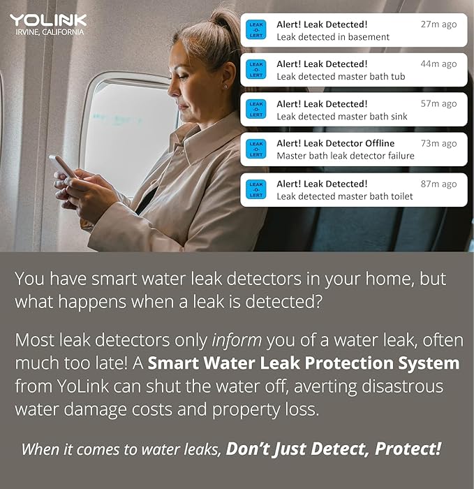 YoLink Water Leak Starter Kit: Hub + 6 Leak Sensor 1 (Silent), LoRa Long-Range, App/SMS/Email Alerts, D2D Offline Triggers, 2 AAA Up to 5-Year Battery, Works with Alexa/IFTTT/Home Assistant