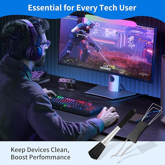 6PCS Keyboard Cleaning Kit with Keycap Puller & Switch Puller, Mini Anti-Static Dust Brush for Computer Motherboard Camera Small Space, Stainless Steel Key Remover for Mechanical Keyboard