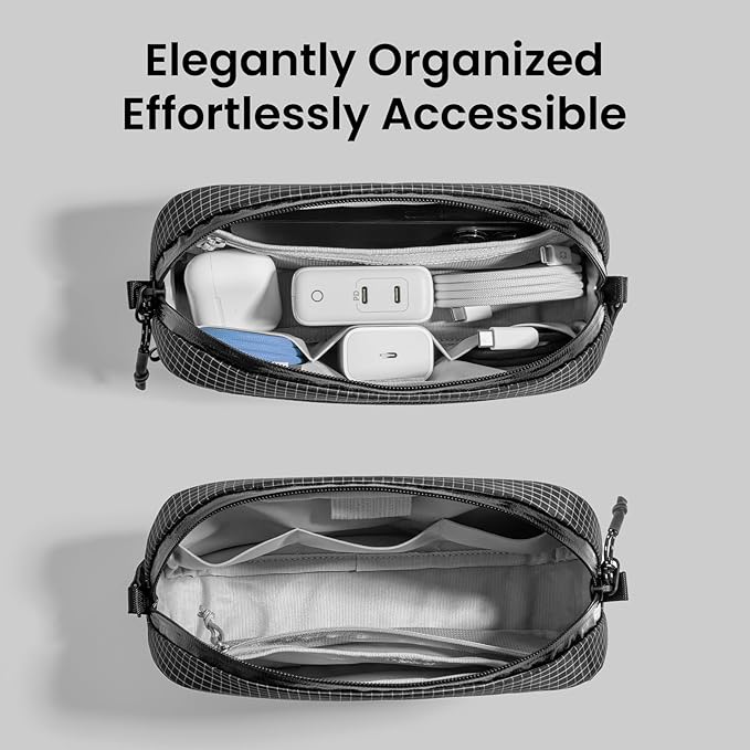 tomtoc Electronics Organizer Travel Case Performance, Water Resistant Bag Cable Tech Pouch Accessories, Carry Storage for Cord, Phone, Cables, Airpods, USB Flash Drive, Daily Items