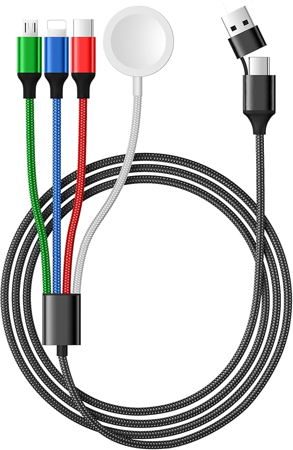 Temdan for Apple Watch Charger,4 in 2 USB C Cable for iPhone 17 Charger/Type C/Lightning/Micro USB,Multi Charging Cable Cord,Portable Travel Vacation Essentials Designed for iWatch &iPhone 16-12
