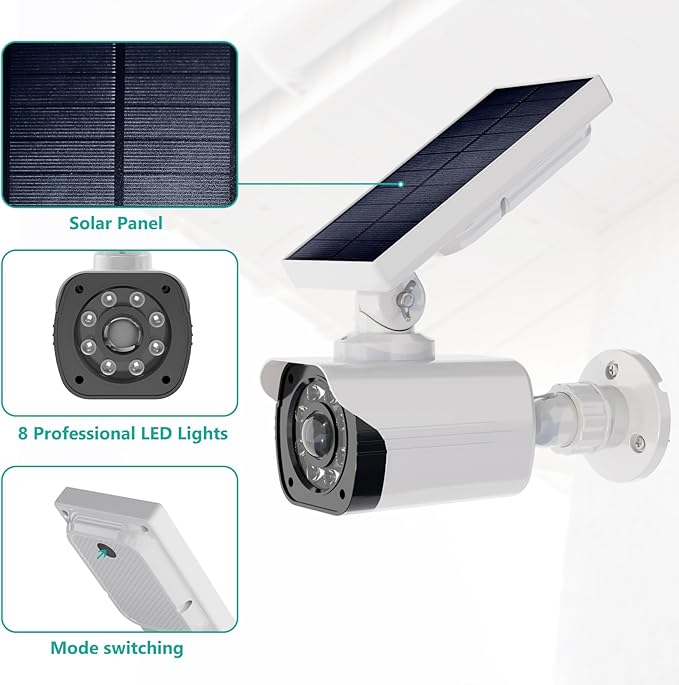 WALI Dummy Fake Camera, Security Camera with Motion Sensor Light, Simulated Surveillance Security CCTV Dome Camera Indoor Outdoor (TCW2-SOL), 2 Packs, White-Solar