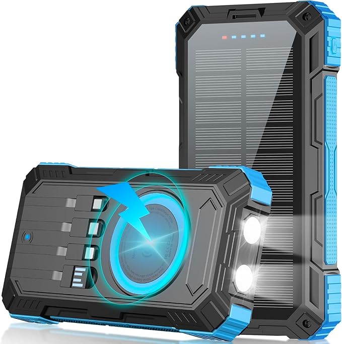 Solar Charger Power Bank 49800mAh Wireless Portable Phone Charger, 22.5W QC3.0 Fast Charging Built in 4 Cables with USB C 6 Outputs & 2 Inputs for Cell Phone