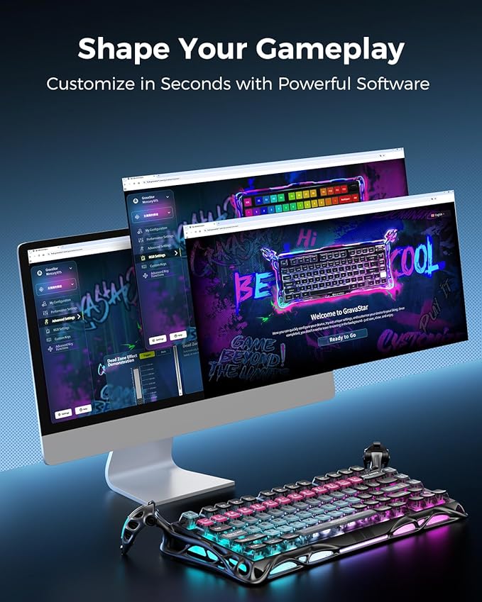 GravaStar Mercury V75 Pro HE Keyboard – 75% Layout Gaming Keyboard, Hall‑Effect Magnetic Switches, Only Wired, Hot‑Swappable, 8000 Hz Polling, Dual‑Zone RGB, Semi‑Aluminum Frame with Cyberpunk
