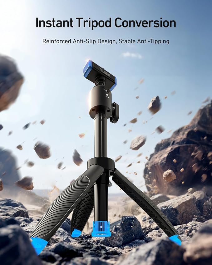 TELESIN 40cm/15.7'' Mini Selfie Stick Tripod Compatible with Gopro 13 Action Camera, Magnetic Quick Release Selfie Handle Grip,360° Adjustable Portable Extension Monopod for Shooting Video Accessories