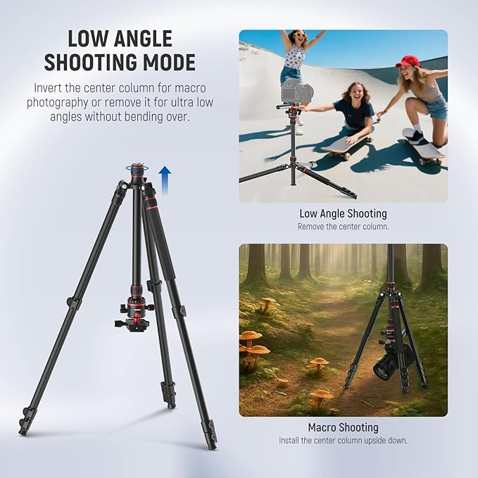 NEEWER Basics Camera Tripod Monopod, 77" Compact Lightweight Travel DSLR Video Stand, 360° Ball Head, Arca Type QR Plate, Reversible Legs & Inverted Central Axis, 13lb Max Load, TP08