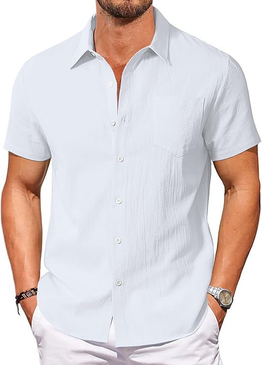 Vssjavun Mens Short Sleeve Button Down Shirts Casual Cotton Shirt Summer Beach Tops with Pocket