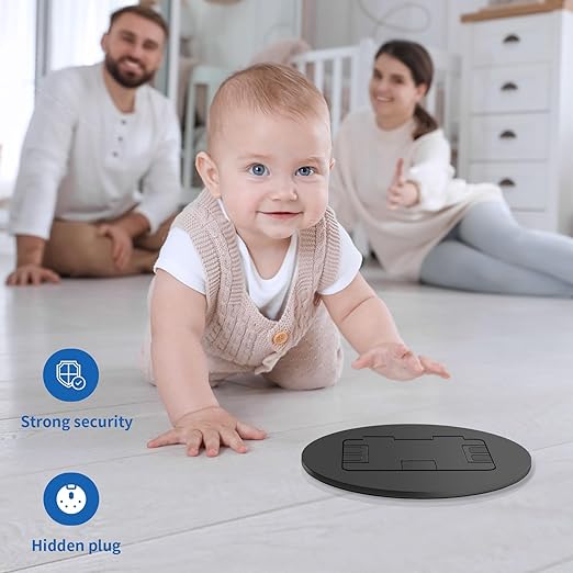 Vagueior Recessed Floor Electrical Outlet Kit, Circular Hidden Duplex GFCI Outlet 20 Amp,Tamper-Resistant Receptacle Outlet，Waterproof Electrical Outlet Covcer Box, UL Certified,Black（1 Pack