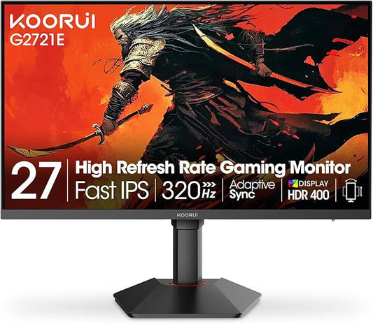 KOORUI Gaming Monitor, 27" Fast IPS Computer Monitor, 320Hz QHD HDR400 Display, PIP/PBP Mode 1ms PC Screen, 98% DCI-P3 Color Gamut, Adaptive Sync, VESA Mountable, HDMI 2.0, DP 1.4, G2721E