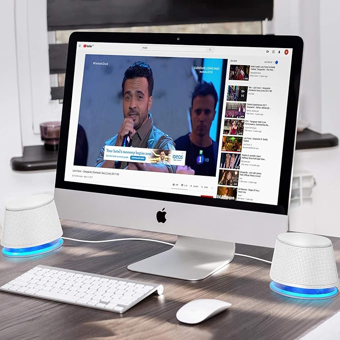 Sanyun SW102 Computer Speakers, 5Wx2, Deep Bass in Small Body, Stereo 2.0 USB Powered 3.5mm Aux Multimedia Speakers, Built-in Bottom Bass Radiators, PC Laptop Desktop Speakers, White