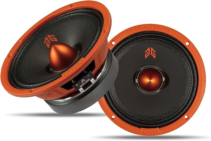 MX65E2 Midrange Loudspeaker 6.5" Orange Bullet, 480W Max, 4 Ohms, Premium Quality Audio Door Speakers for Car or Truck Stereo Sound System, Orange (2 Speaker)