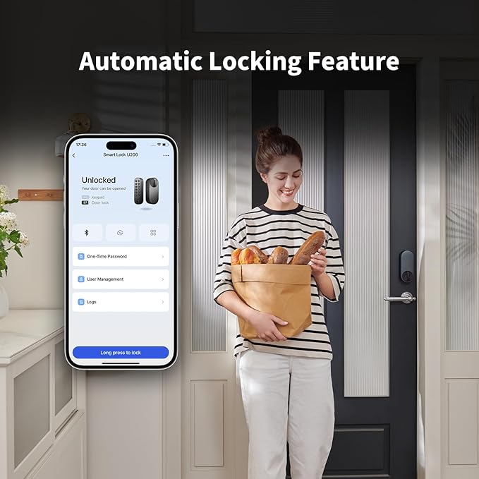 Aqara Smart Lock U200 (Fingerprint Keypad Included), Matter Over Thread, Keyless Entry Door Lock with Apple Home Key and Rechargeable Battery, Supports Apple Home, Alexa and SmartThings, Silver