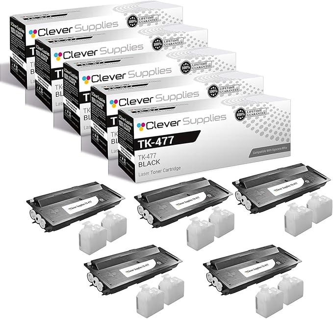 CS Replacement Toner Cartridge Compatible with Kyocera-Mita TK-477 Black CS255, CS305, FS-6525MFP, FS-6530MFP, TASKalfa 255, TASKalfa 305 Black 5 Pack