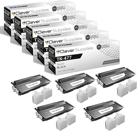 CS Replacement Toner Cartridge Compatible with Kyocera-Mita TK-477 Black CS255, CS305, FS-6525MFP, FS-6530MFP, TASKalfa 255, TASKalfa 305 Black 5 Pack