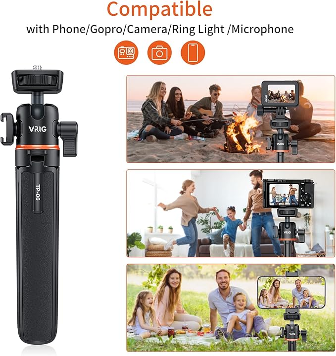 VRIG 21.6" Extension Pole Tripod, Mini Selfie Stick Tripod Stand Handle Grip for DJI Osmo Pocket 3,Insta 360 X5 Webcam Canon G7X Mark III Sony ZV-1 RX100 VII A6400 A6600 Cameras Vlogging