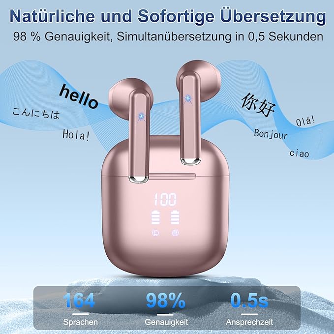 AI Translation Earbuds Real Time, 164 Language Translator Earbuds 3-in-1 Bluetooth 5.4 with APP, Translation Headphones with 6 Translation Modes Translating Device for Travel/Business/Learning