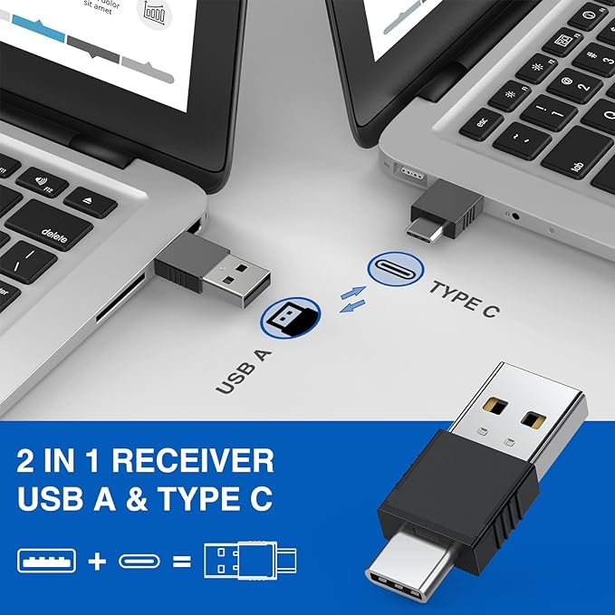 DINOSTRIKE 2 in 1 Type C and USB Presentation Clicker for Powerpoint Presentations,RF 2.4GHz Wireless Presenter Remote Slide Advancer with Volume Control for Mac Laptop Computer Office Classroom