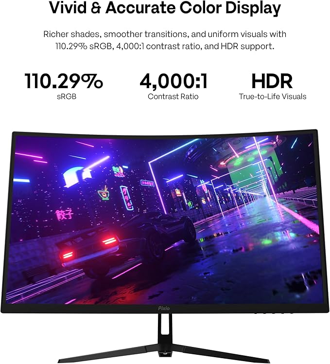 Pixio PXC279 Wave 27 inch 300Hz Refresh Rate FHD 1080p Resolution 1650R Curved Fast VA Panel 1ms GTG Response Time Adaptive Sync HDR Curved Gaming Monitor