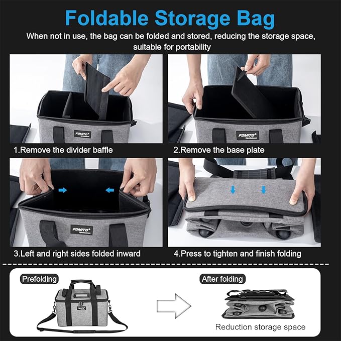 FOMITO AB-20B Foldable Camera Bag for DSLR/Gimbal/Drone 35x21x20cm Shockproof Case Foam Compartments & Carry Handle