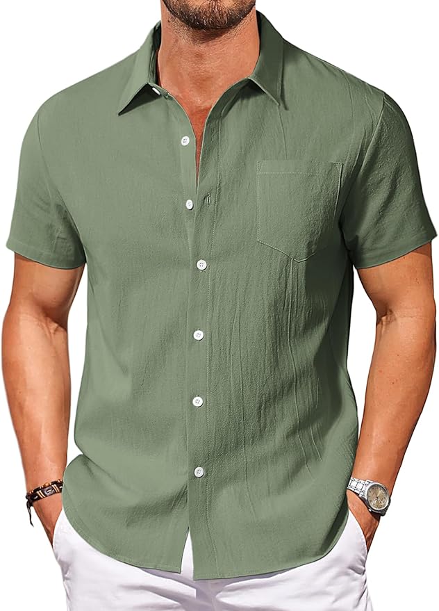 Vssjavun Mens Short Sleeve Button Down Shirts Casual Cotton Shirt Summer Beach Tops with Pocket