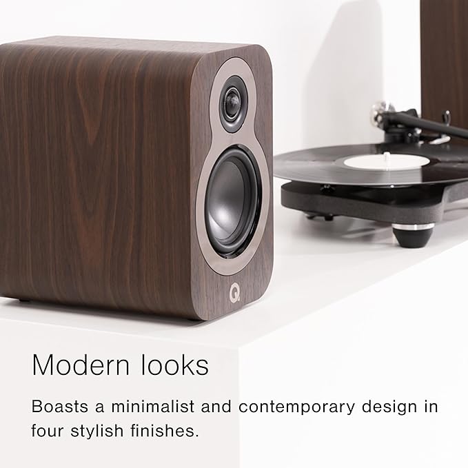 Q Acoustics 3010c Compact Bookshelf Speakers Pair Claro Walnut - 2-Way Reflex Enclosure Type, 4" Bass Driver, 0.9" Tweeter - Stereo Speakers/Passive Speakers for Home Theater Sound System
