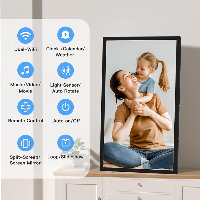 Large Digital Picture Frame 21.5"-WiFi-Photo-Frame - 32GB, 1920x1080 IPS Picture Frame Supports Smartphone Screen Mirroring, Auto Rotate, Share Photo Video via App Email, Wall Mounted, Gifts for Mom