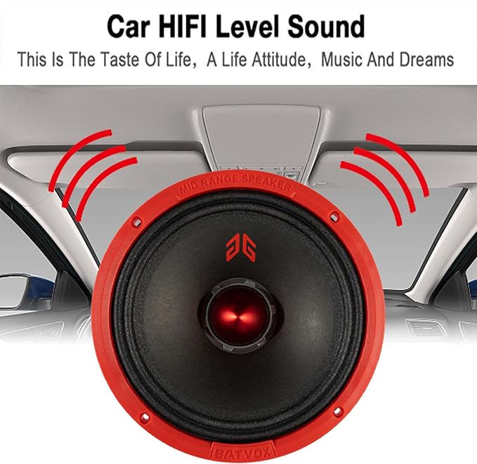 MX80E2 Midrange Loudspeaker 8" Red Bullet, 640W Max, 4 Ohms, Premium Quality Audio Door Speakers for Car or Truck Stereo Sound System, Red (2 Speaker)