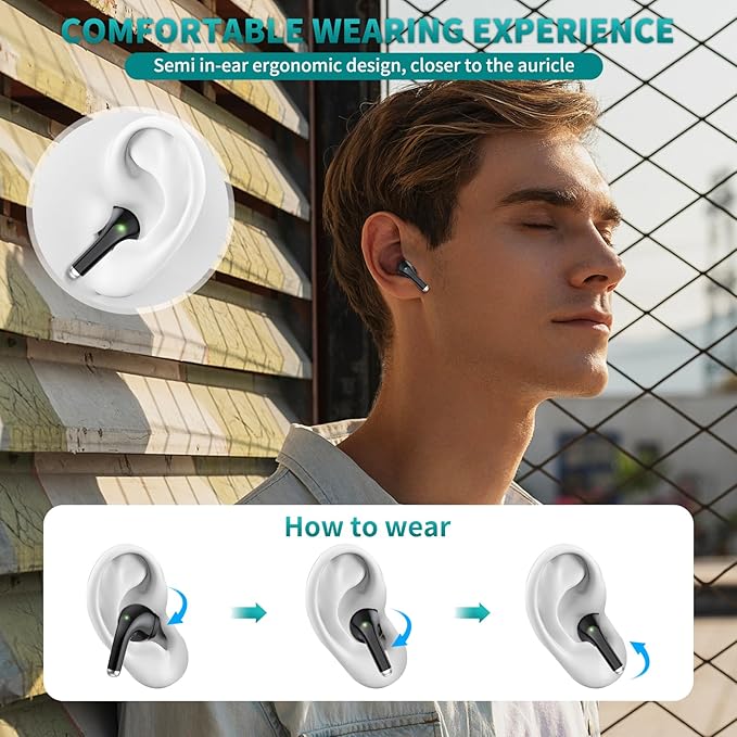 ACAGET Wireless Headphone for Samsung Galaxy S24 Ultra S25 S23 FE S22 S21 Plus Bluetooth 5.3 Earbuds Noise Canceling Earphones for iPhone 16 15 17 Pro Max 14 13 HiFi Stereo Earphone for Galaxy Z Flip