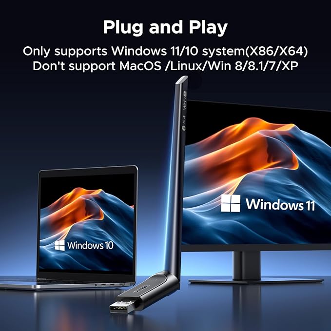 UGREEN 2-in-1 USB Bluetooth WiFi Adapter, AX900 + Bluetooth 5.4 WiFi 6 Adapter for Desktop PC with 5GHz/2.4GHz Dual Band, 6dBi High Gain Antenna, Built-in Driver for Windows 10/11