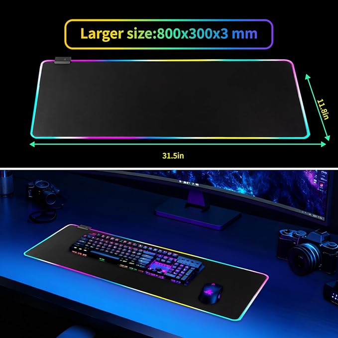 RGB Gaming Mouse Pad-14 Light Modes, Extended Soft LED Mouse Pad, Anti-Slip Rubber Base, Computer Keyboard Large Mousepad Mat, Waterproof Mousepads (31.5 * 12 Inch)