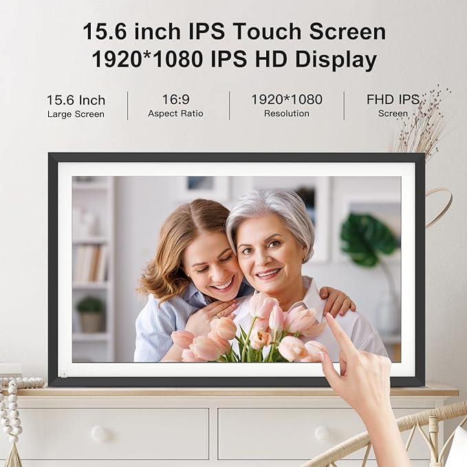 Large Digital Picture Frame 15.6-Inch-WiFi-Photo-Frame - 1920*1080 FHD Touch Screen Digital Frame, 32GB, Tabletop&Wall Mounted, Auto Rotate, Sharing Photos and Videos via App Email, Gifts for Mom Dad