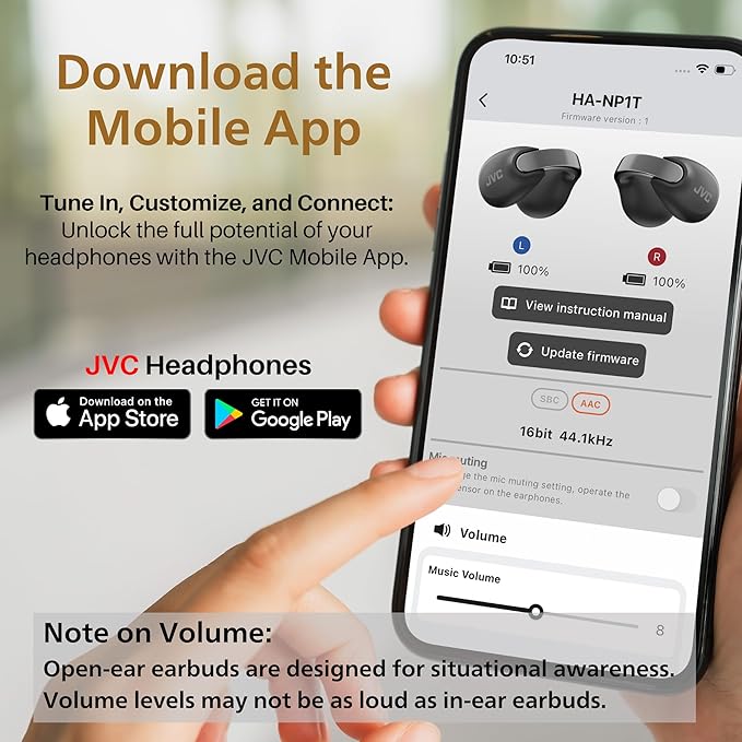 JVC Nearphones Open Ear True Wireless Headphones - Open Ear Earbuds - Bluetooth 5.3-24H Playback - IPX4 Water Resistant - Built-in Mic - Awareness & Comfort - Ear Clip Earbuds - HANP1T