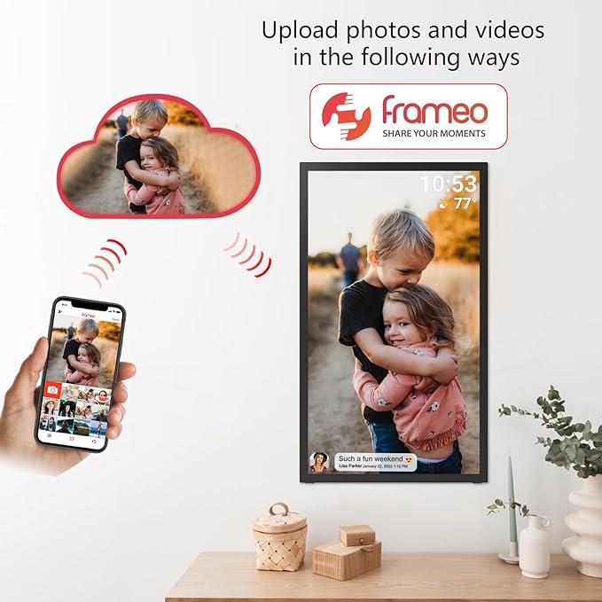 64GB 21.5inch FRAMEO Digital Photo Frame with 1920x1080 FHD IPS LCD Touch Screen, Dual-WiFi Share Photos & Videos Via Frameo App, Support USB Drive/Mirco SD Card Extend Storage, Auto-Rotate
