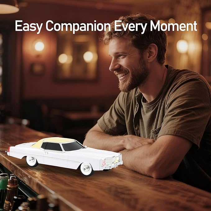 American Retro car Bluetooth Speaker, Mobile Wheel Retro car Model, HD Stereo, TWS Pairing, LED Ambient Light, Type-C Portable Charging, Home, Party, Camping Desktop Decoration (White)