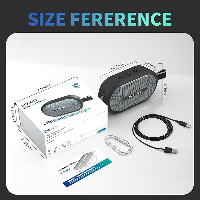 SOWO Wireless Portable Small Speaker, Ultra Magnetic Bluetooth Speaker for Golf Cart, Coverless IP67 Waterproof, 24 H Playtime, Pro Sound, Clip Hanging Design for Outdoor, Indoor - Black