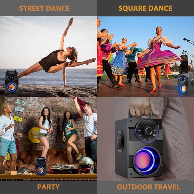 Bluetooth Speaker, 11W Portable Wireless Speaker with Subwoofer, LED Lights, FM Radio, Remote Control, Booming Bass, MP3 Player Powerful Speakers Suitable for Travel, Indoor and Outdoor