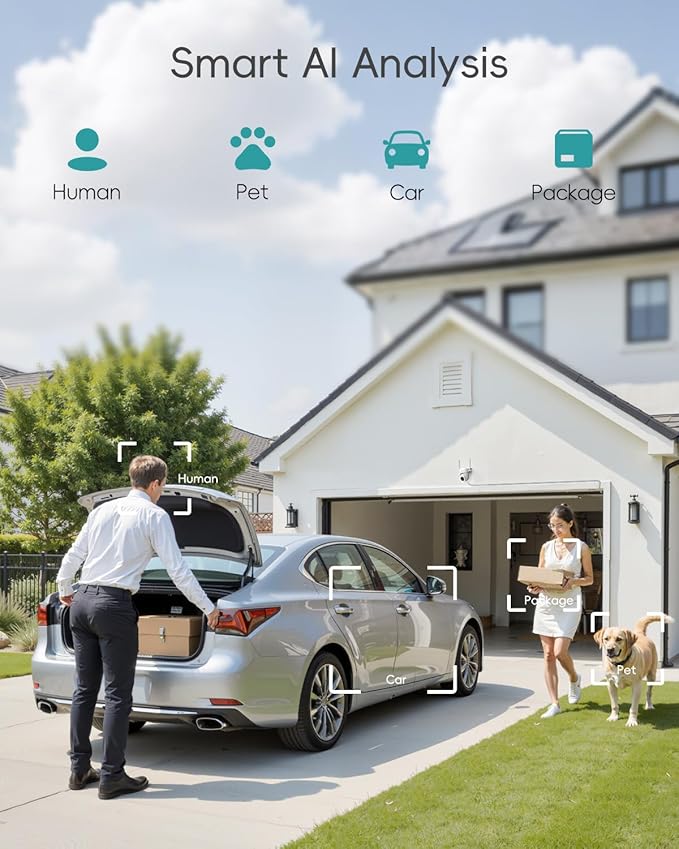 ZUMIMALL 3MP Security Camera Outdoor - 360° PTZ Auto Tracking | 24/7 Recording Wired Power, 2.4G/5G Wireless WiFi | Motion & Noise Detection, Color Night Vision, 2-Way Audio | Compatible with Alexa