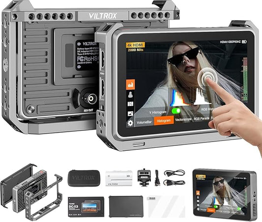 VILTROX DC-X3 Cage 6" SDI Camera Field Monitors 2000nits Super Bright Daylight Viewable External Monitor for 4k HDMI DSLR Touchscreen Monitor for Sony Canon Nikon with Sunshield 2200 MAh Battery